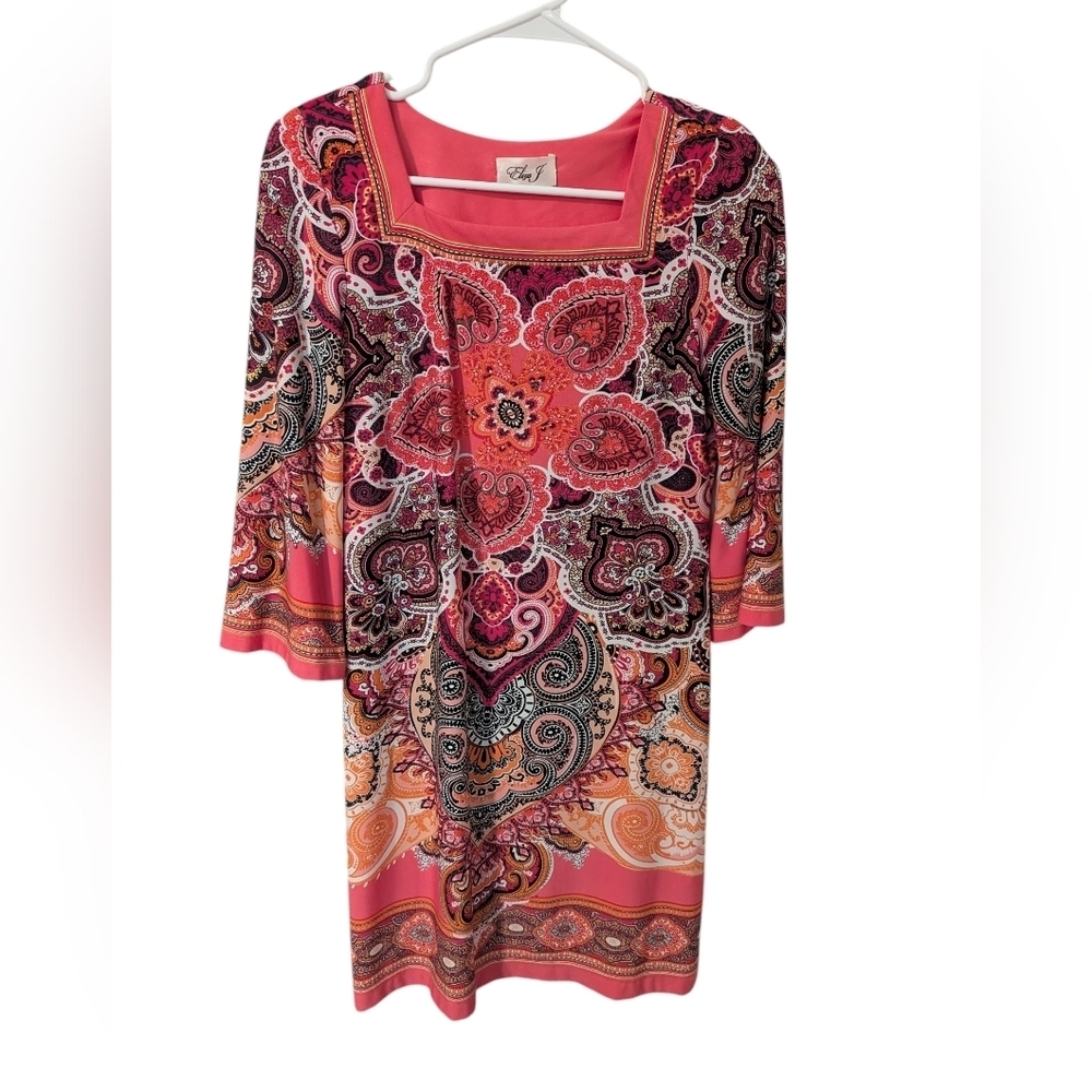 Eliza J,Pink and Orange Paisley Tunic Dres,Size S